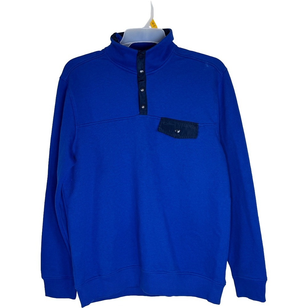 St Johns Bay Mens Large Bold Blue Quarter Snap Mock Neck Pullover Sweatshirt NEW